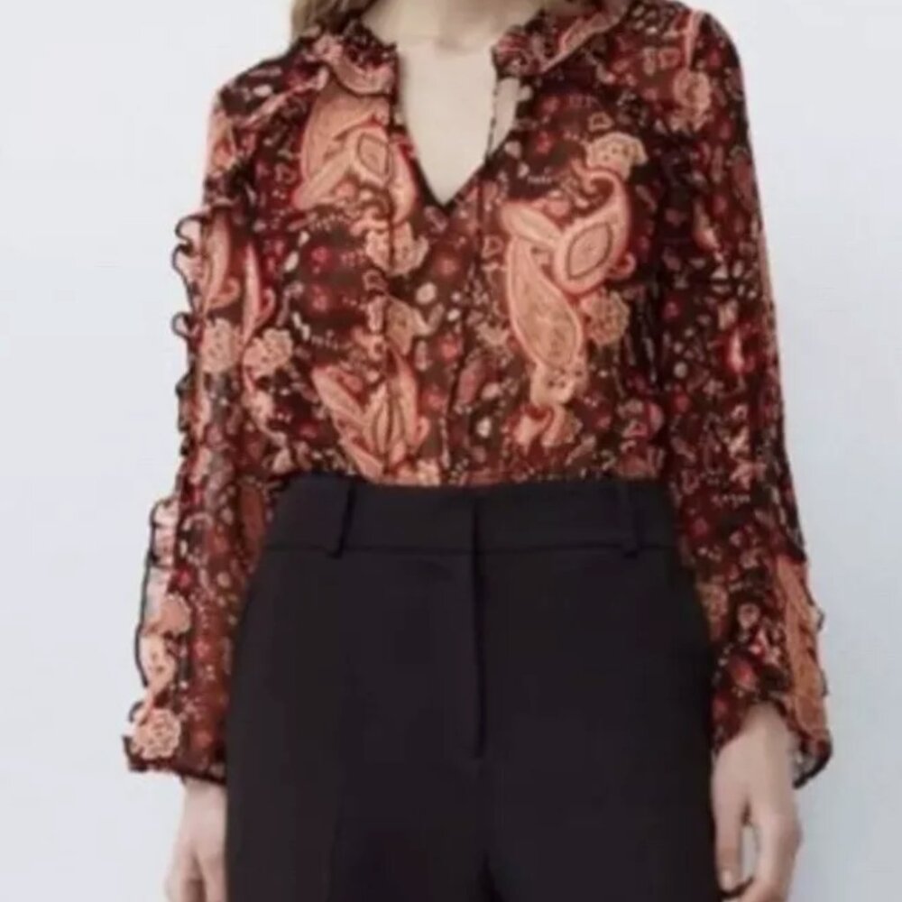 NWT Zara Paisley Long Sleeve Bodysuit - SZ LARGE